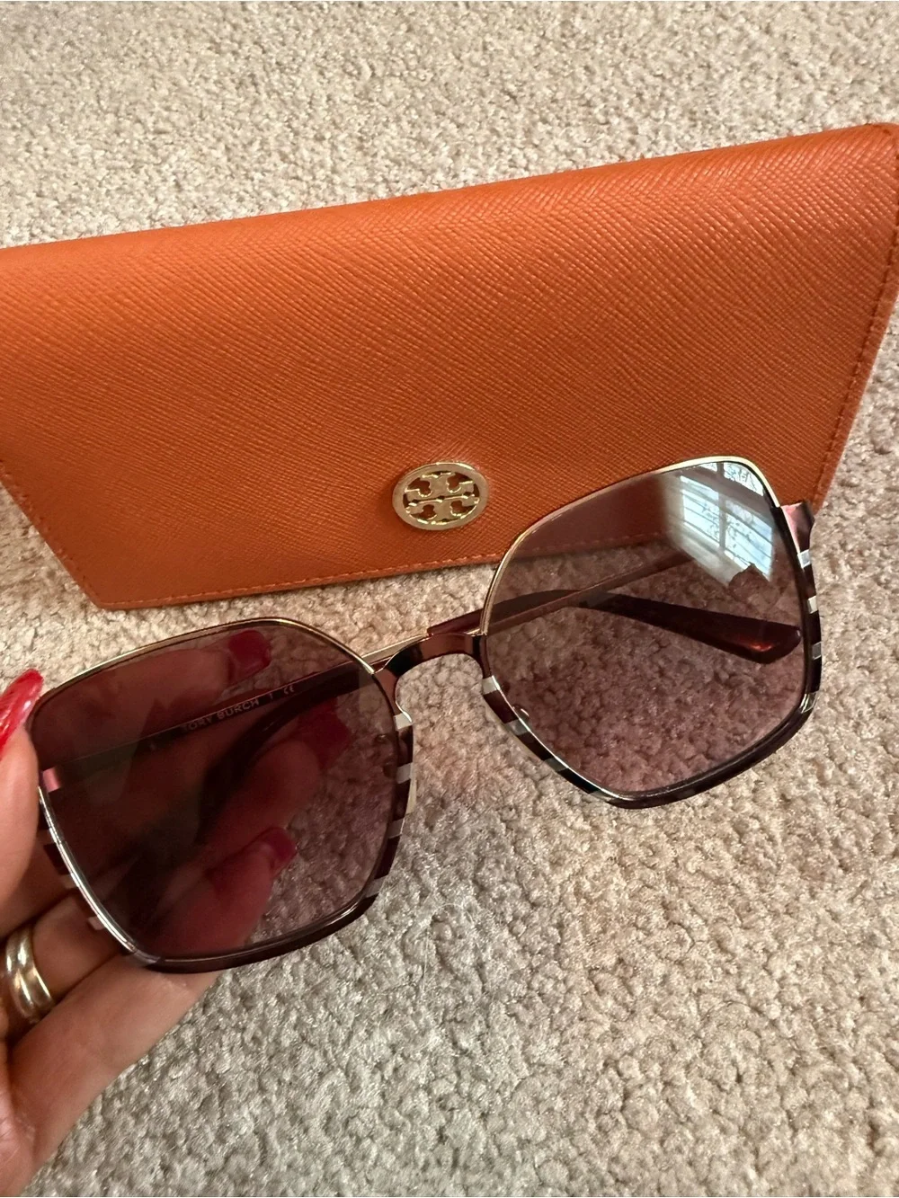 Tory Burch Oversized Tortoiseshell Sunglasses with Case